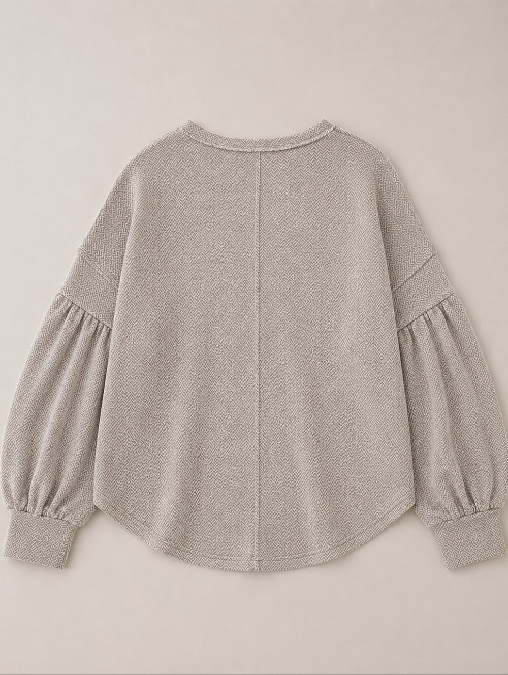 Chevron Waffle Knit Puff Sleeve Thermal Top Beige Womens Medium Boho Cottagecore - Picture 3 of 7